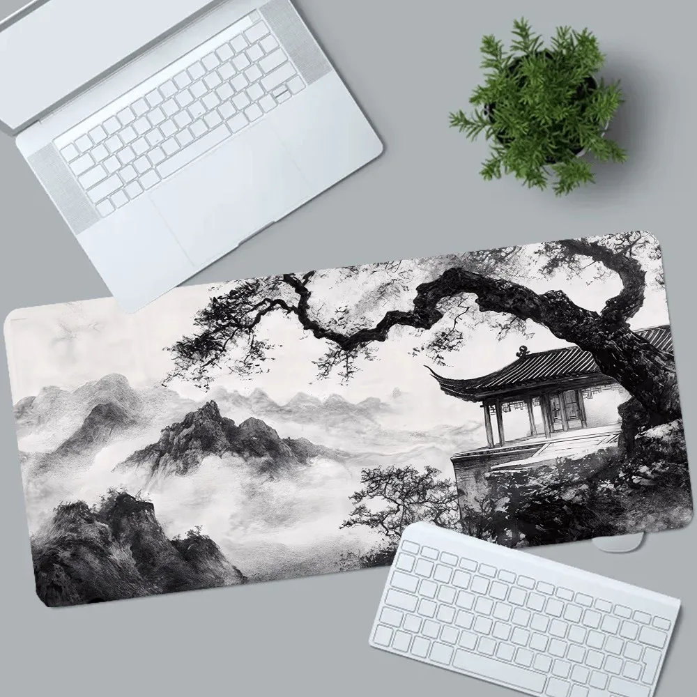 CIFBUY Mouse Pad Large Gaming Mat Non Slip Rubber Chinese Ink Pavilion Mountain Tree Landscape Desk Protector Laptop Computer