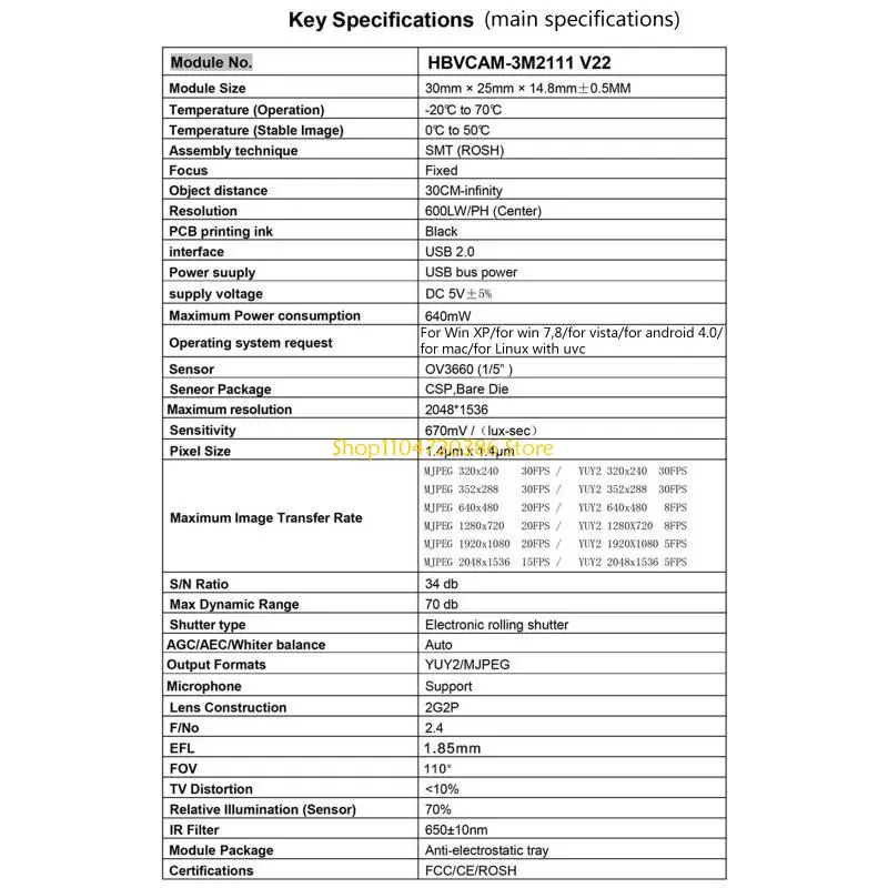 USB Drive Easy Instale o Módulo câmera 3 milhões pixels 3 milhões pixels ov3660