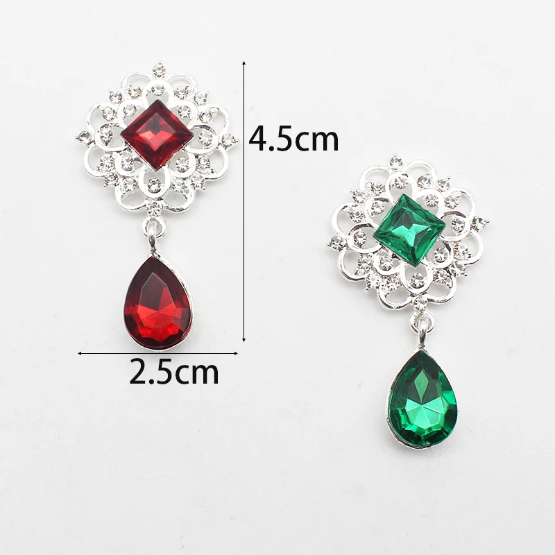 LKERAN New 10pcs 25*45mm Acrylic Rhinestone Pendant Button Handmade DIY Clothing Wedding Flat Bottom Alloy Jewelry Crafts