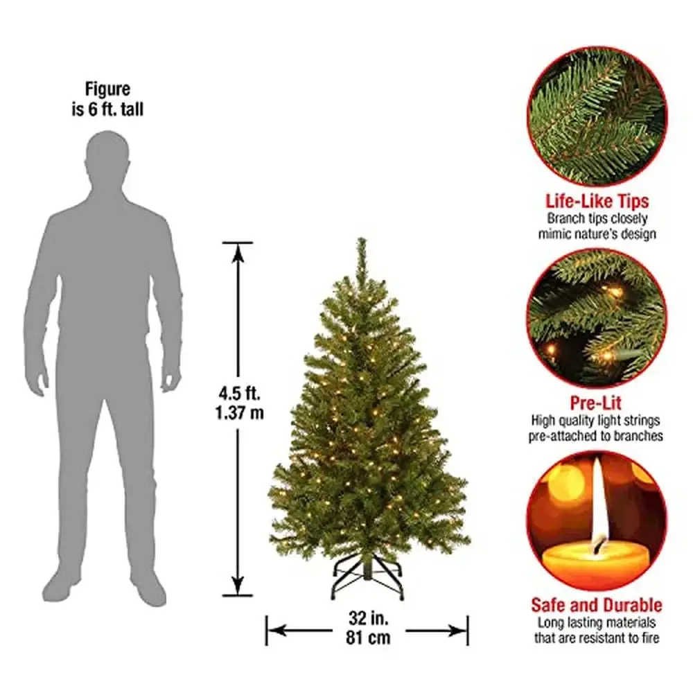 Artificial Pre-Lit Green Christmas Tree North Valley Spruce White Lights Stand 4.5ft Full Bodied Lifelike Branch Tips 200 Lights