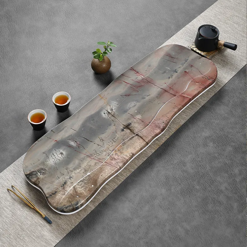 Marble Plate Tea Tray Chinese Ceremony Stone Valet Black Living Room Coasters Tea Tray Drainage Pot Bandejas Home Decorationgs