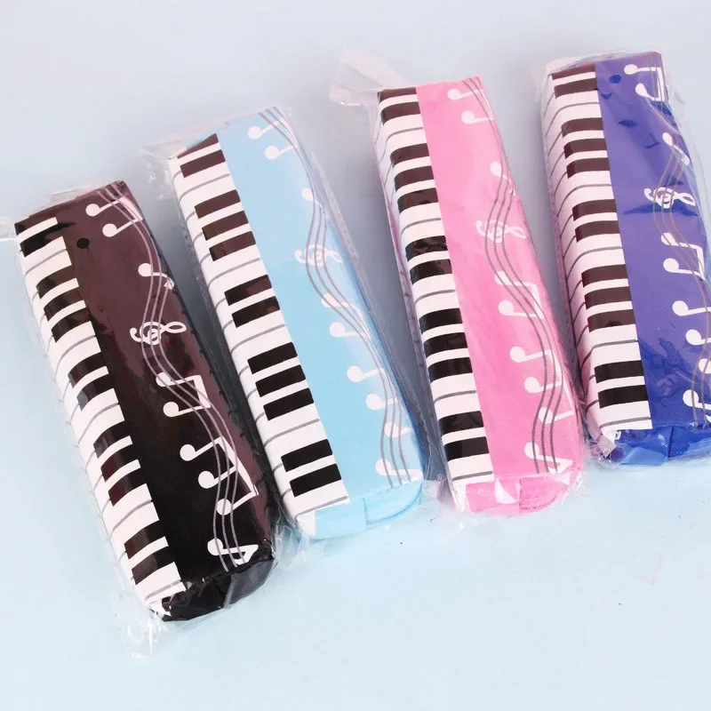 Creative Novelty Student Pencil Case Square Single Layer Oxford Cloth Pen Bag for Girls Boy Musical Note Piano Stationery Pouch