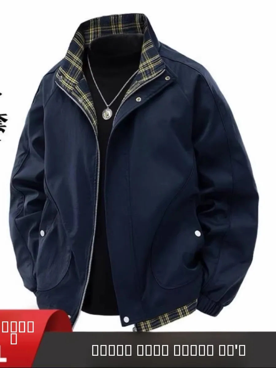 

Ретро-куртка в клетку с эффектом двухслойности, из хлопка, для мужчин и женщин, весна-осень, новая теплая бейсбольная куртка с воротником на молнии