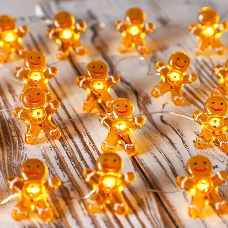1PC 2M20LED Christmas Gingerbread Man Copper Wire String Lights, Santa Claus Fairy Lights, for Indoor Christmas Tree Home Decor