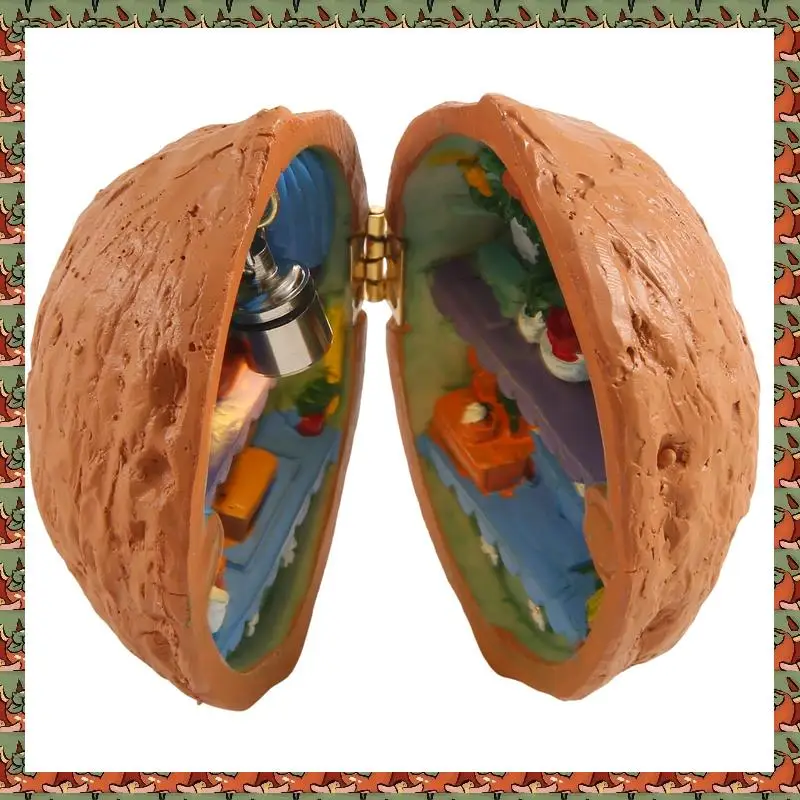 ABLQ Walnut Shell Dollhouse, Mini House Library,Handmade Walnut Shell Doll House, Resin Nut Secret 3D Scene,Resin Miniature