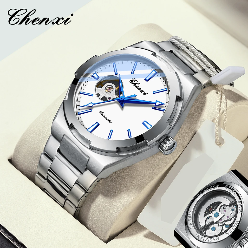 CHENXI Reloj mecánico de lujo para hombre, relojes Tourbillon automáticos de acero inoxidable para hombre, deportes, ocio, negocios, resistente al agua