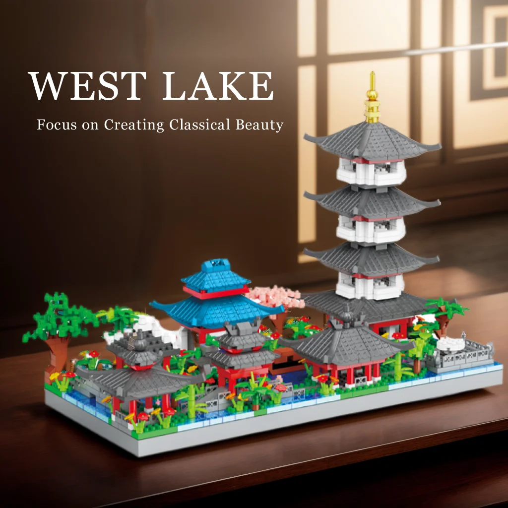 Architecture Chinese Style of Suzhou Garden,Hangzhou's West Lake,Build Iconic Asian Landscape,2000 PCS mini Bricks Toy for Adult