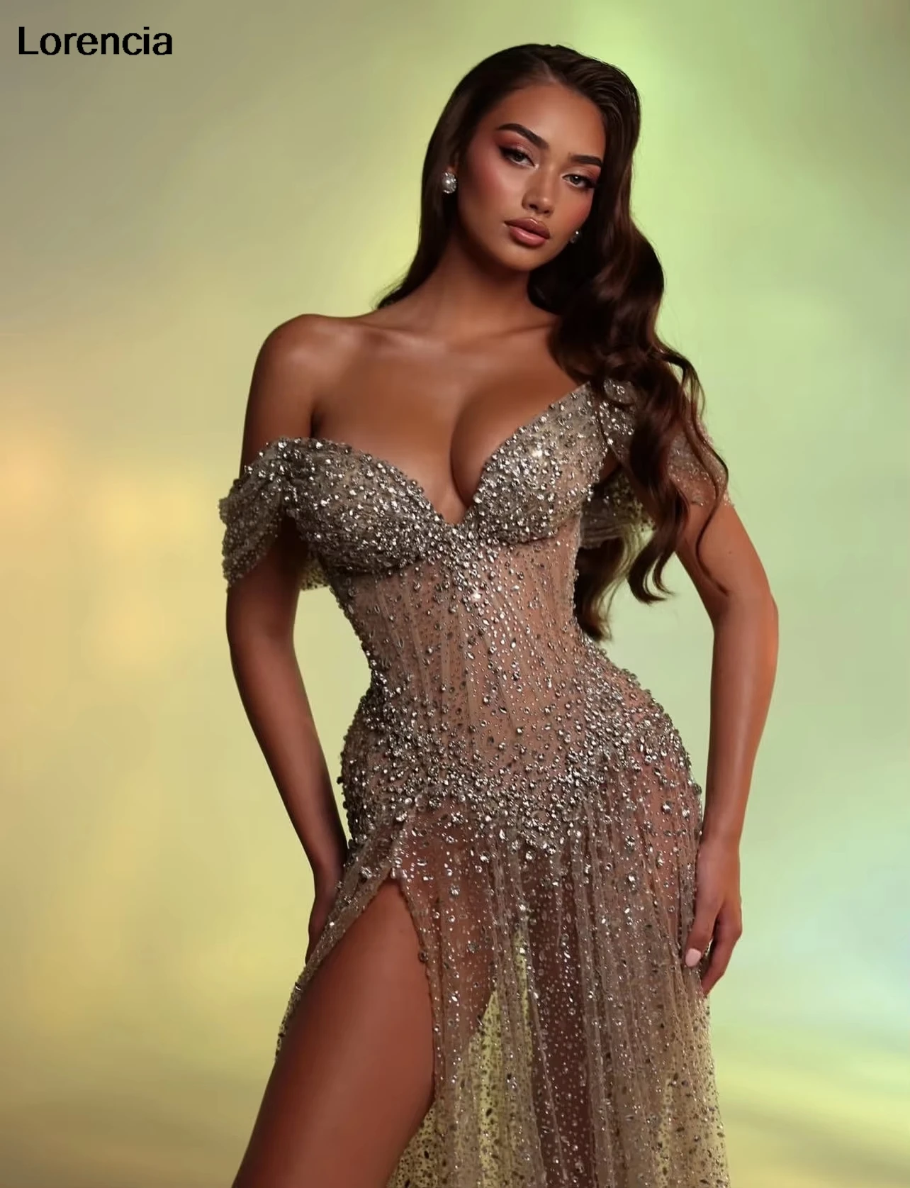 Aangepaste prachtige kralen galajurk luxe volledige kralen lange avondjurk sexy split formele gelegenheid jurk robe de sorrie YPD387