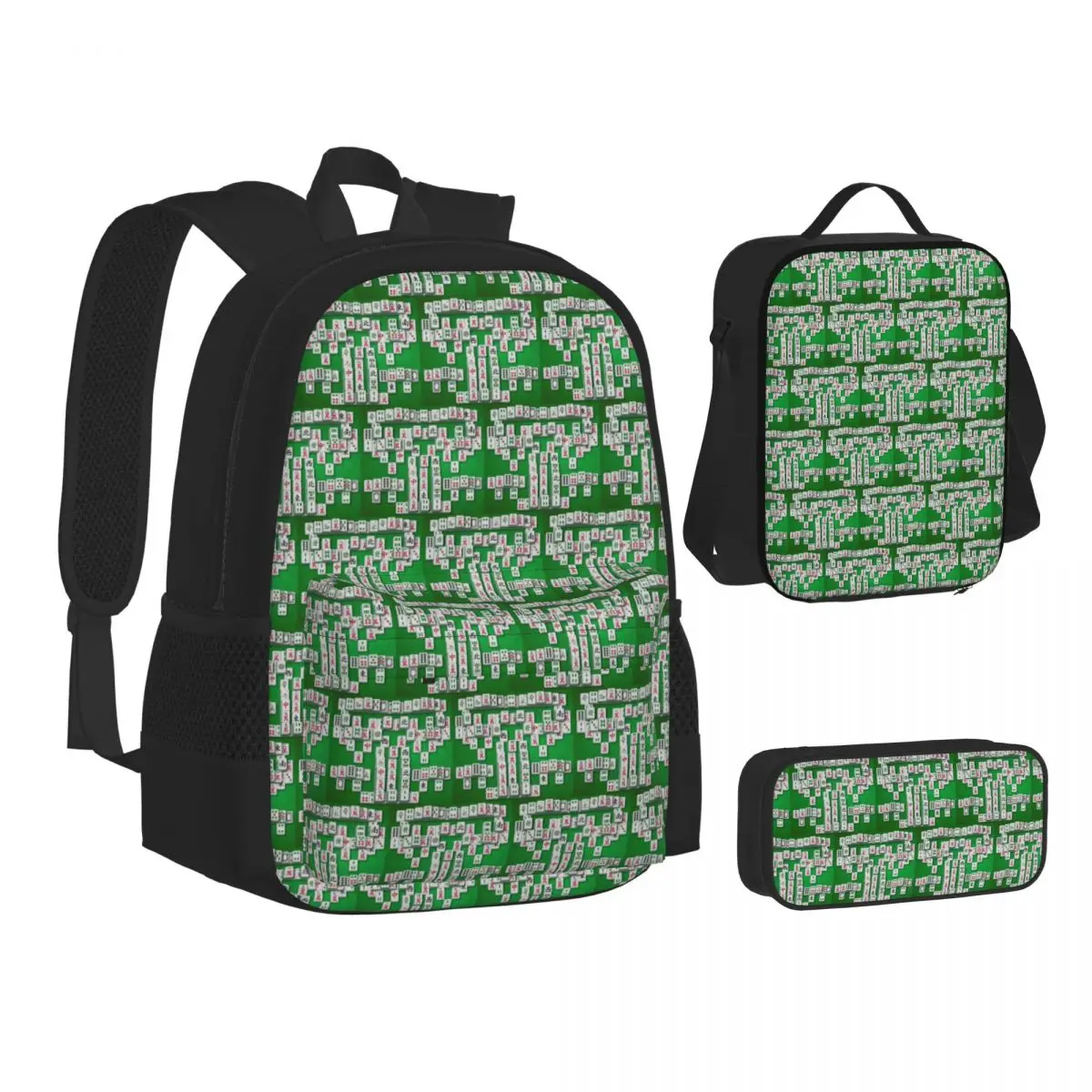 Mahjong Tile Pattern Backpacks Boys Girls Bookbag School Bags Kids Rucksack Lunch Bag Pen Bag Three-Piece Set