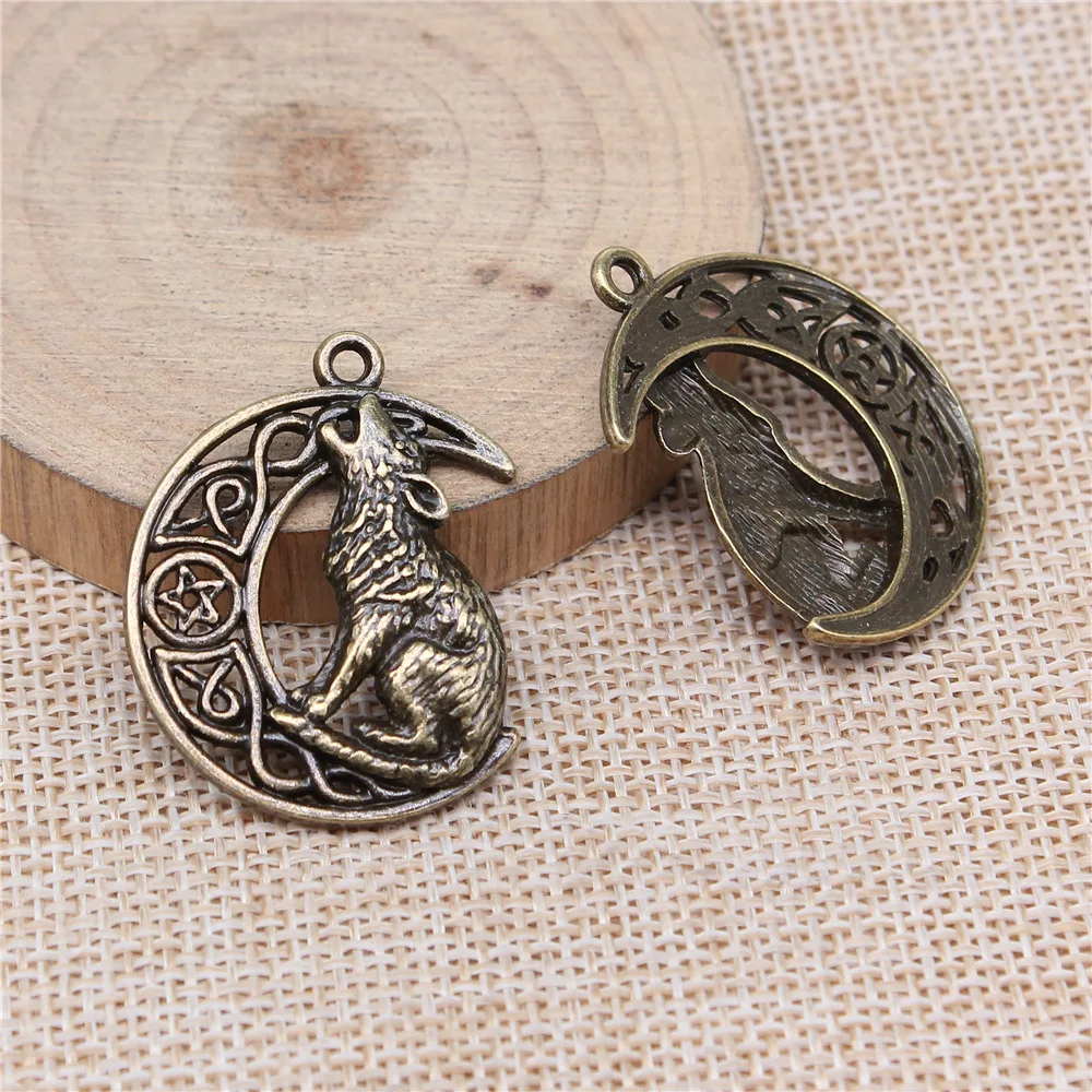 2pcs 26x33mm 2 Colors Antique Silver Color Antique Bronze Color Viking Wolf Charms Alloy Hand Crafts Jewelry Making Accessories