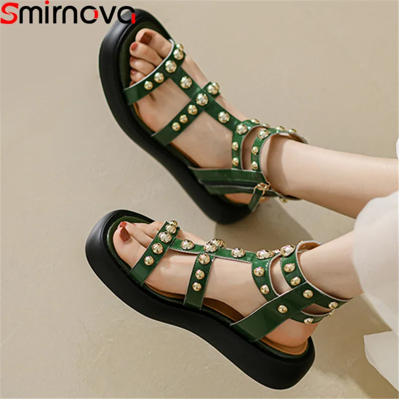 

Smirnova 2022 New Zipper Gladiator Flats Solid Genuine Leather Women Sandals Popular Ladies Dress Platform Shoes