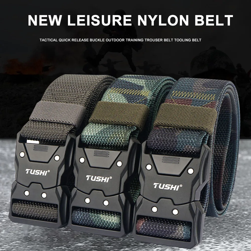 Genuine Tactical Belt Hard Alloy Quick Release Buckle Tough Stretch Nylon Men's Military Tactical Belt Work Accessories Unisex