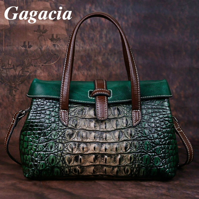 

GAGACIA New Genuine Leather Retro Luxury Women Handbags For Female Handmade Shoulder Bag Alligator Personalized Women Bags 2024