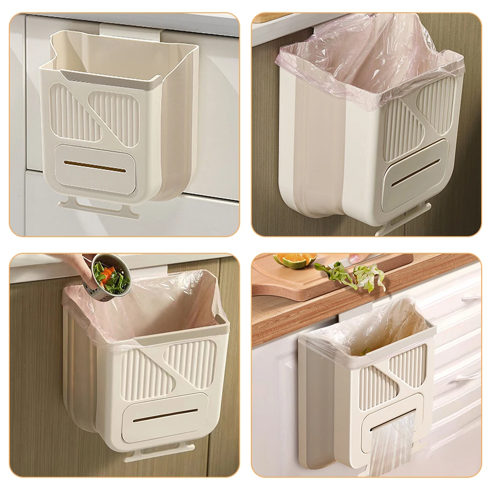 

Folding Can Cabinet Hanging Waste Large Open Design No Lid Under Sink Trash Can Foldable Compost Basket For Cabinet Door Kitchen