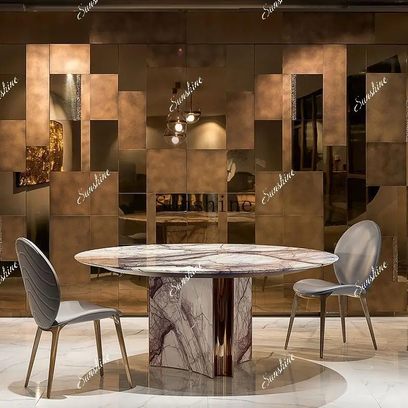 Italian light luxury round dining table design modern living room household metal simple modern  FT