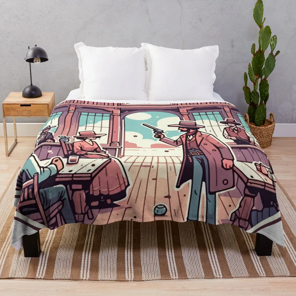 

Wild West Duel at Moonlit Saloon Throw Blanket Beautifuls funny gift Hairy halloween Blankets