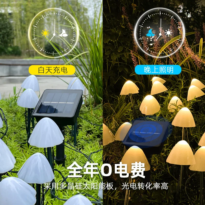 10-50 leds Solar LED Ground Insert Mushroom Light String Festival Outdoor Courtyard Waterproof Landscape Decor Garden Lawn Lamp