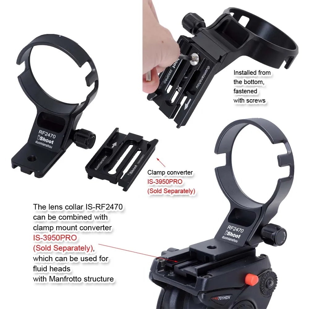 iShoot Lens Collar Tripod Mount Ring Support for Canon RF 24-70mm F2.8L IS USM, with Arca-Swiss Quick Release Plate