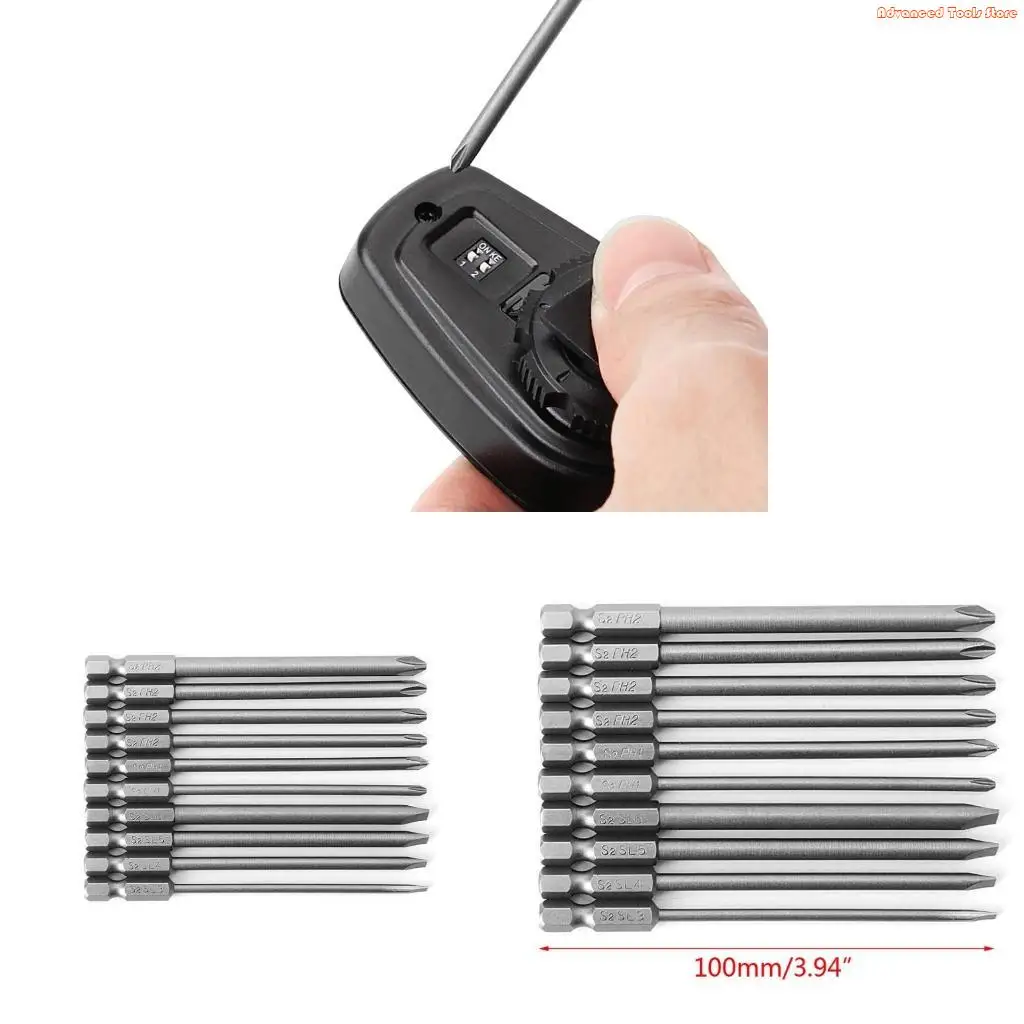 10 Pcs Slotted PH2 Screwdriver Bit Steel 1/4 Shank 100mm W91B