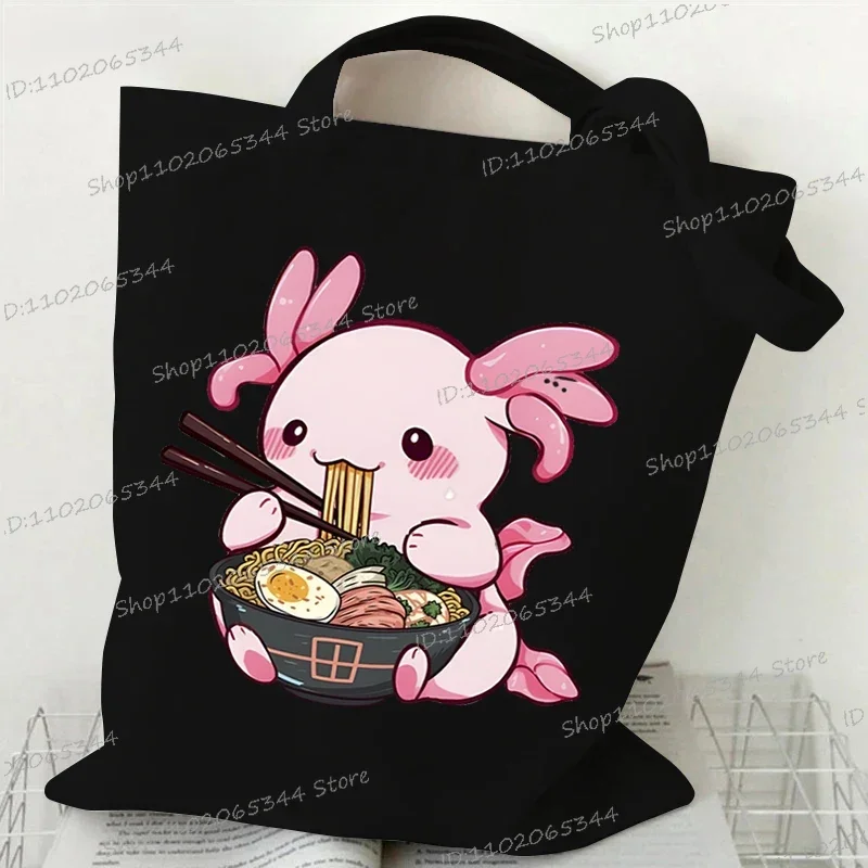 New Axolotl Series Women Tote Bags Cute Ramen Axolotl Print Canvas Eco Handbag High Capacity Harajuku Fashion Teen Shoulder Bag