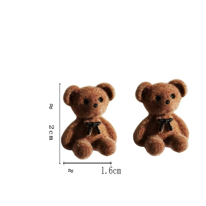 3D Flocking Bears Stud Earrings Necklaces Set Brown Khaki Bear Pendant Necklace Women Girls Ear Studs Earring Jewelry Gifts