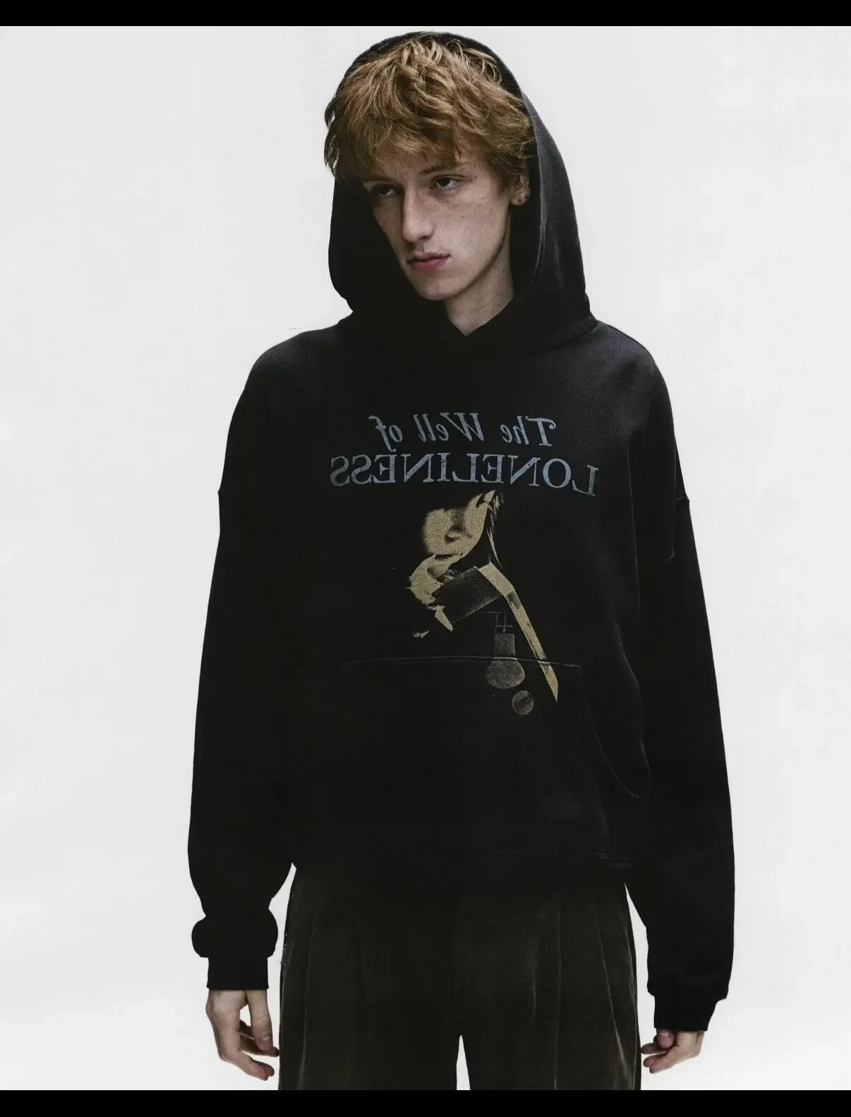 ER/D 25fw Lonely Well boxy washed old print jumper hoodie