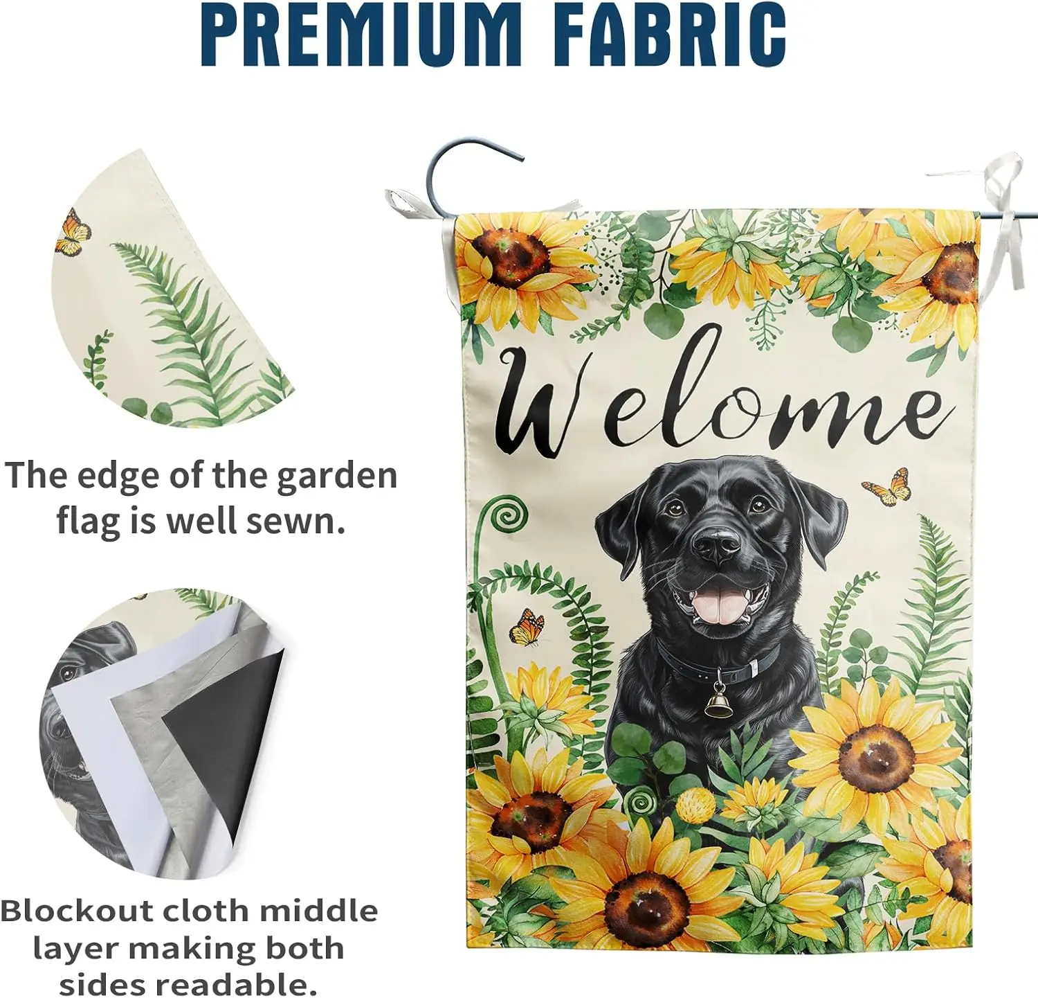 Black Labrador Dog Garden Flag 12x18 Inch, Sunflower Cute Lab Dog Double Sided Print Summer Decorative Yard Flag Vertical Ba yyi