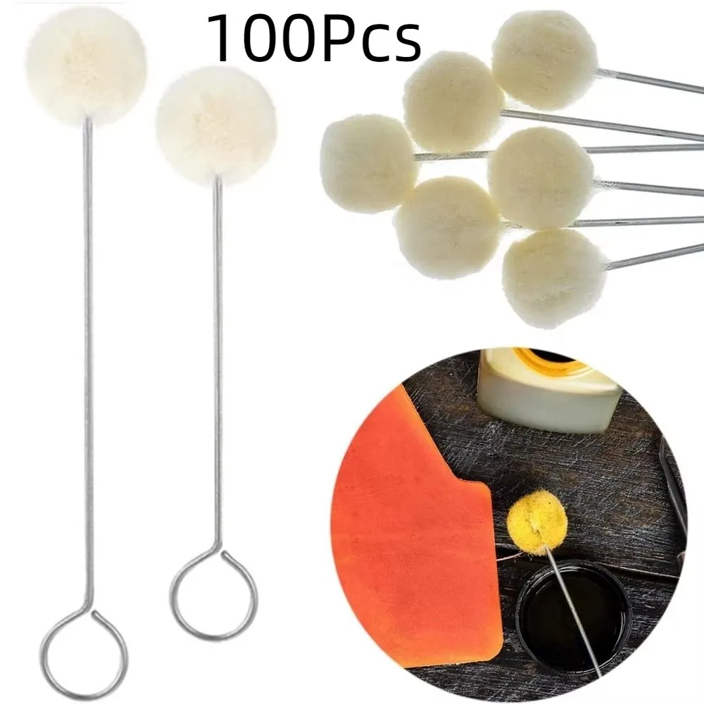 

100Pcs Wool Daubers with Metal Handle Leather Dye Applicator, Leatherworking Tools for DIY Projects Leather Dyeing Repair Kit