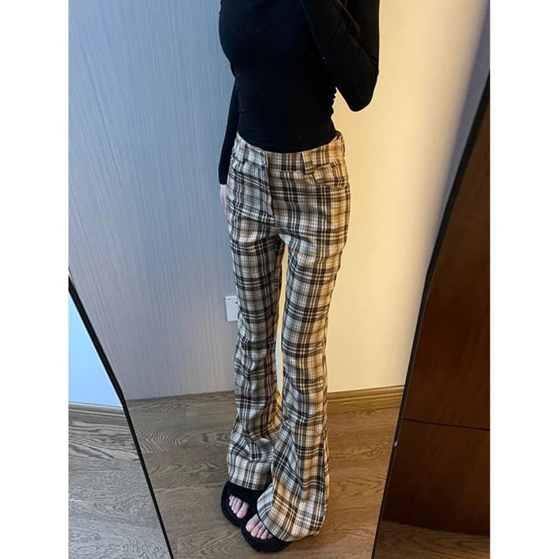 Internet Celebrity Micro Speaker Plaid Pants Children's New Popular Style Spicy Girl High Waist Slimming Casual Floor Pants