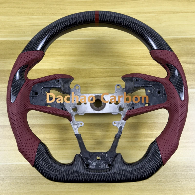 

Dachao Red Leather Real Carbon Fiber Steering Wheel For Honda Civic 10th 2016-2021 Type R Flat Bottom High Quality Custom Style