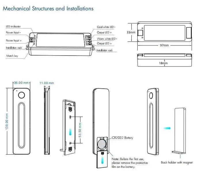 Tuya WT1 DC12V-36V Controller LED WiFi 2CH con Alexa Google Home Dimmer + telecomando RF 2.4G per striscia LED CCT monocolore