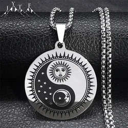 Yin Yang Tai Chi Gossip Sun and Moon Pendant Necklace Stainless Steel Taoism Signs Statement Necklaces Jewelry Wholesale N7851S5