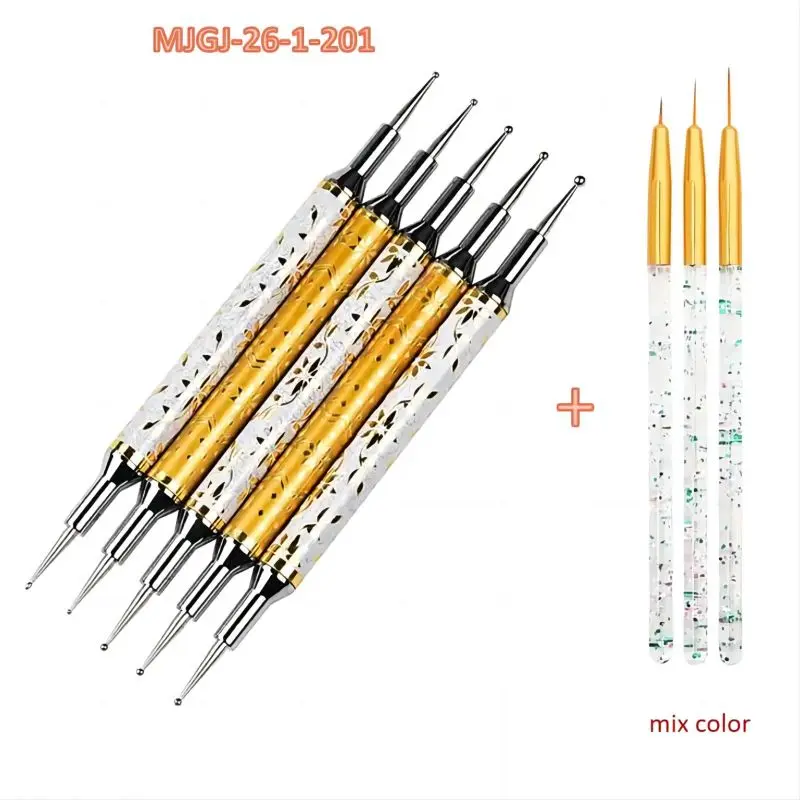 Kit d'outils pour la conception des ongles, 5 pièces/ensemble, avec double tête en métal, stylo à pointiller, avec doublure, dessin, pinceau