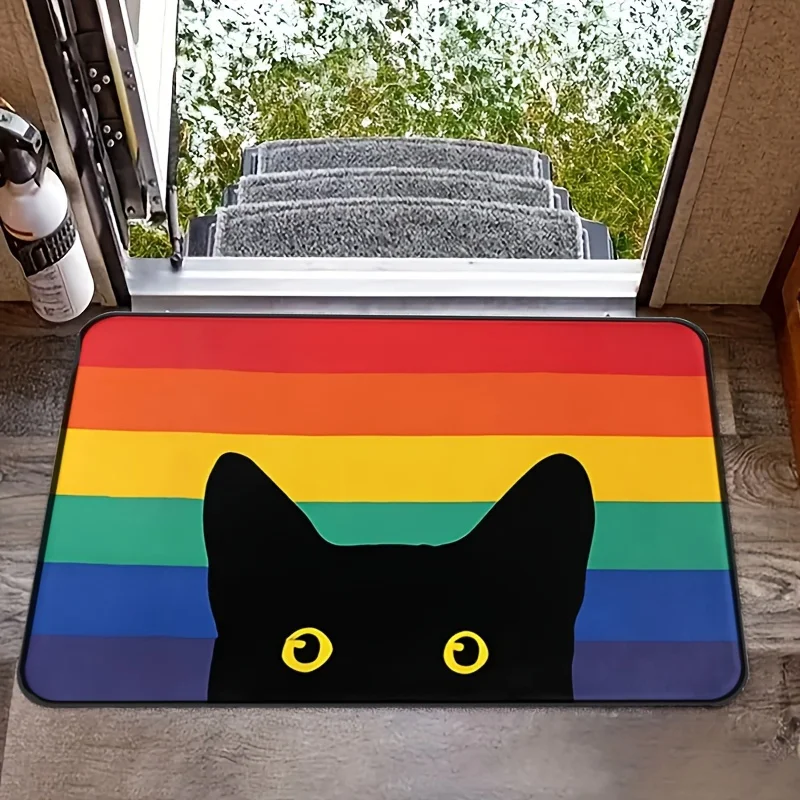 Rainbow Pattern Doormat Non Slip Indoor Outdoor Home Decore Carpet Living Room Kitchen Bathroom Cute Cat Floor Washable Rugs