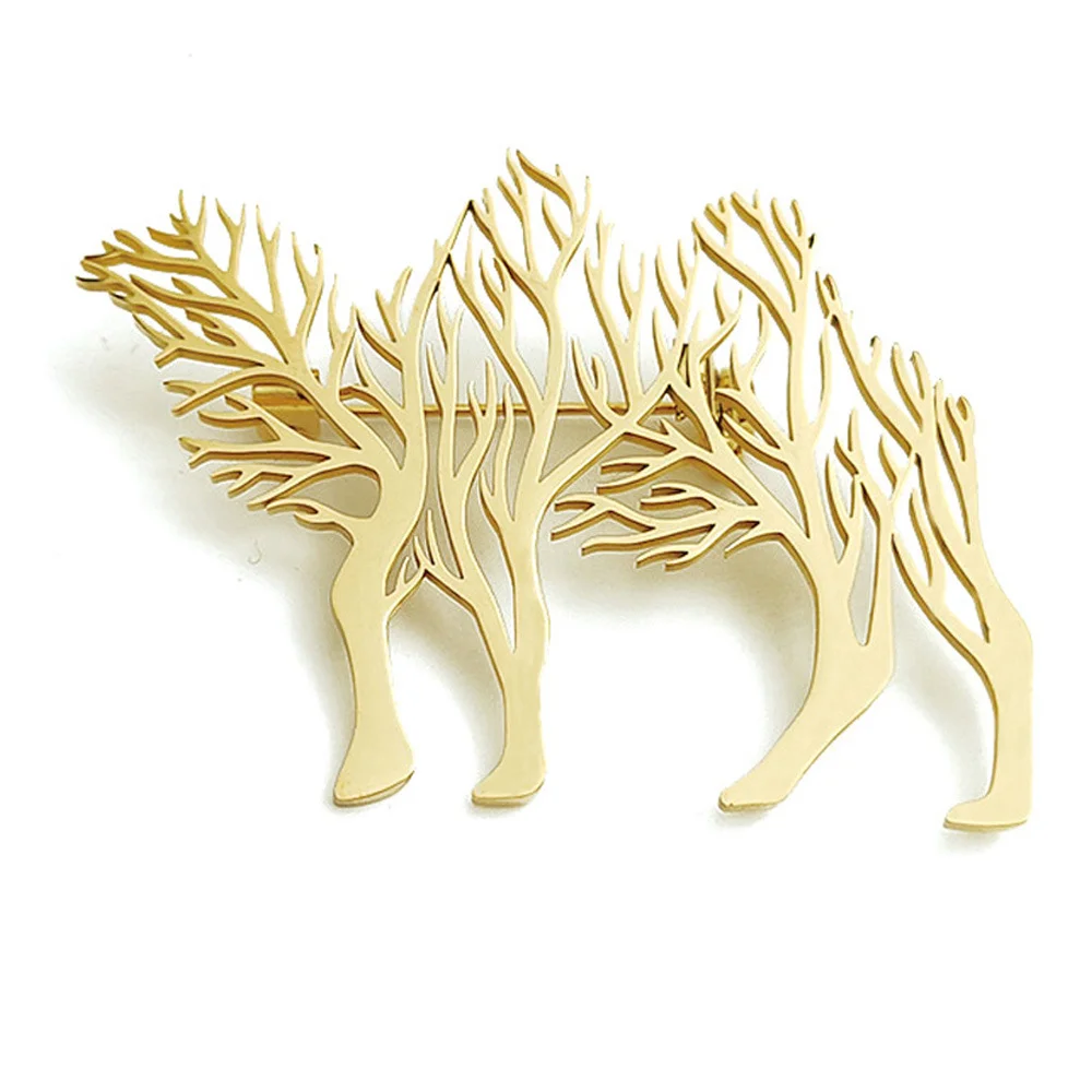 Artistic Tree Pattern Camel Brooch  Animal Metal Hollow-out Badge Natural Style with Collar Pin Decoration Accessory