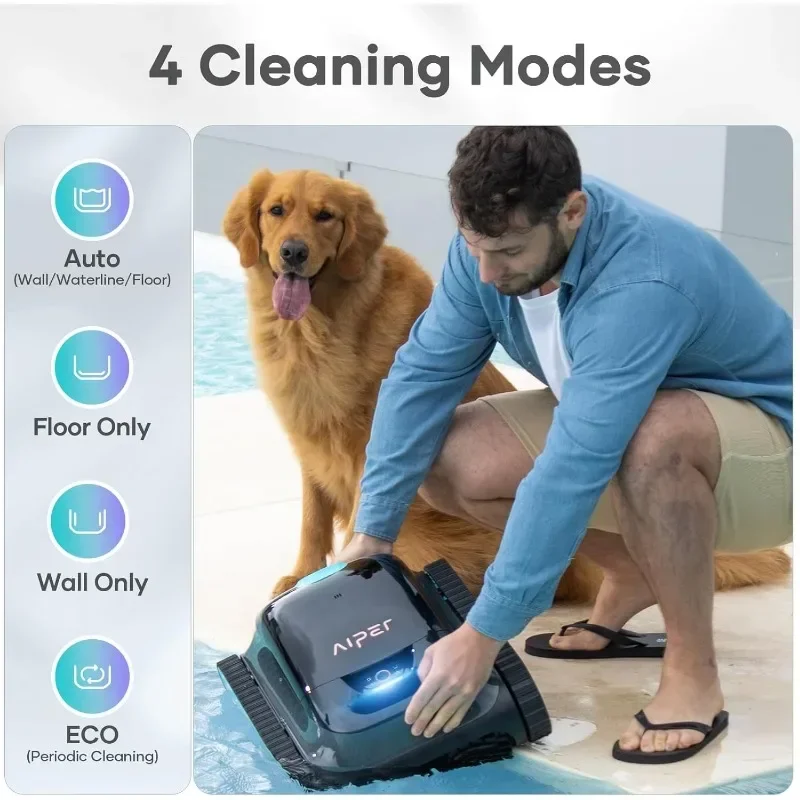 Wireless robotic pool cleaner that cleans walls and waterline, automatically vacuums all in-ground pools,