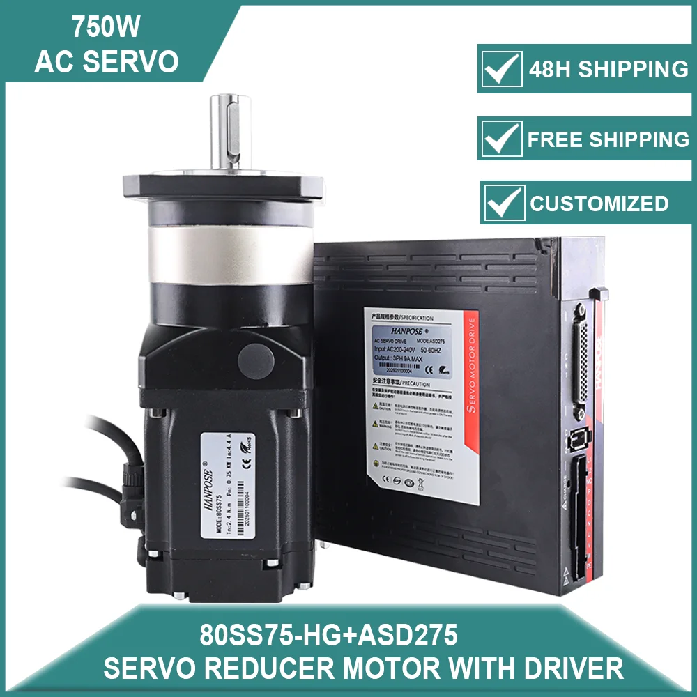 

Серводвигатель ASD275, сервопривод 5,0 А, 2,39 Нм, 80SS75-HG10-1/80SS100HG, высокоточный планетарный редуктор, серводвигатель переменного тока, 750 Вт