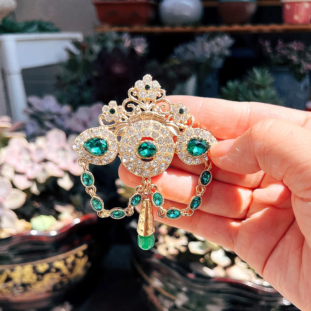 Sunspicems Elegent Grey Crystal Brooch For Women Vintage Morocco Algeria Turkey Wedding Jewelry Flower Hijab Lapel Pins Gift