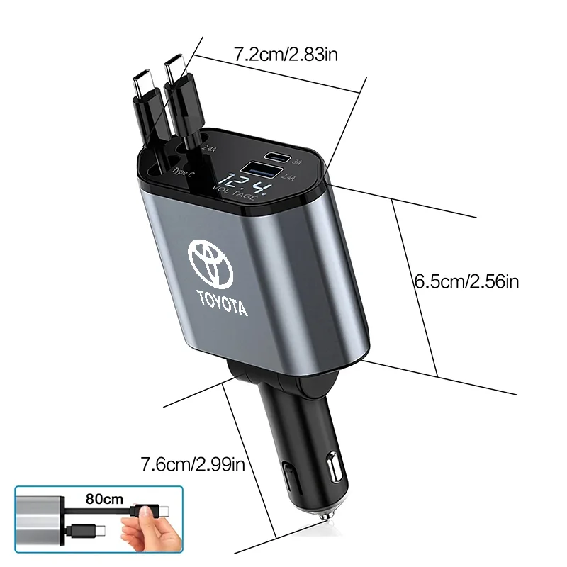 120 واط شاحن سيارة قابل للسحب آيفون أندرويد سوبر سريع مهايئ شحن QC3.0 PD USB نوع C لتويوتا كامري كورولا C-hr Rav4 #6