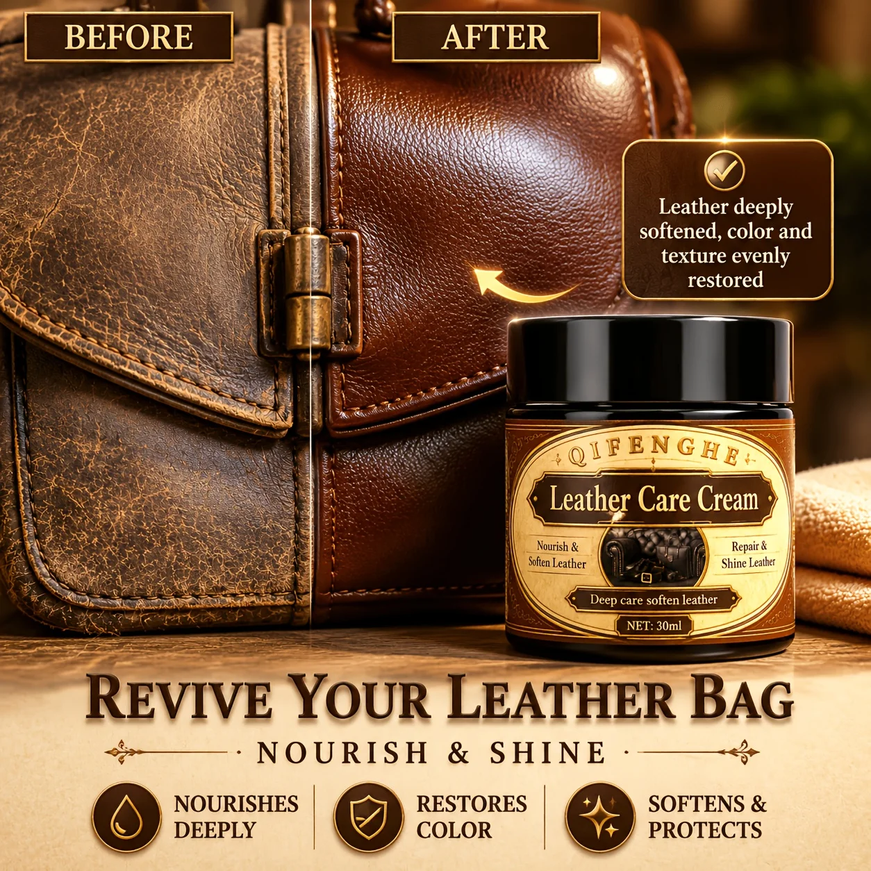 Leather Restoration Balm, Condition, Protect & Minimize Scratches on All Leather Items