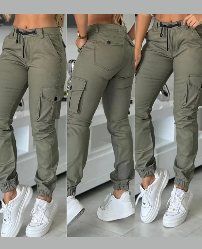 Women's Work Pants 2025 Summer High Waist Multiple Pockets Design Cuffed Cargo Pants Slim Fit Trousers Y2k Fashion Streetwear