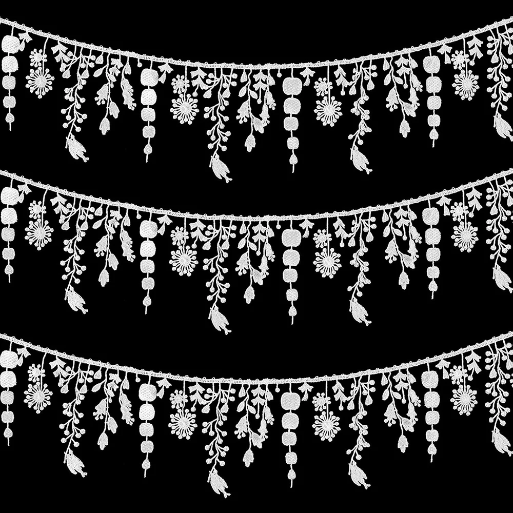 3 Yards White Lace Trim with Tassel Ribbon Embroidery Lace Applique Craft Tassel Fringe Trim for Curtain Tablecloth Necklace