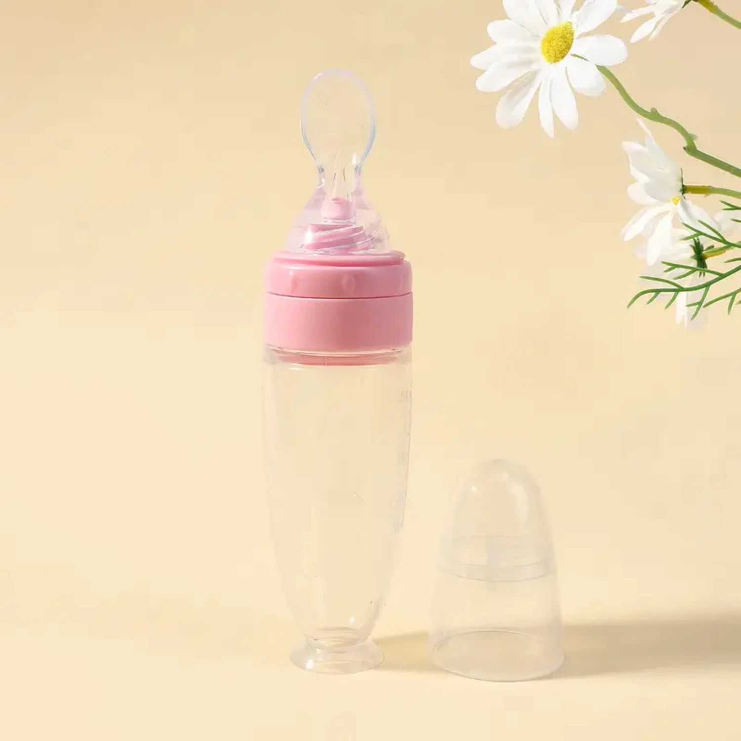 Safe and Easy to Use Ergonomic BPA-Free Silicone Baby Milk Bottle with Squeeze Spoon, Ideal for Toddlers Complementary Food Fee