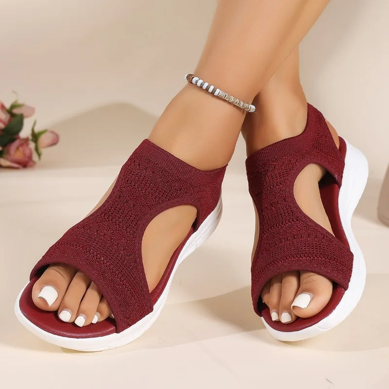 2026 Sommer Damen Bequeme Freizeit-Sportsandalen Damen Mesh-Strick Römersandalen Komfortable Strandsandalen Zapatillas Mujer
