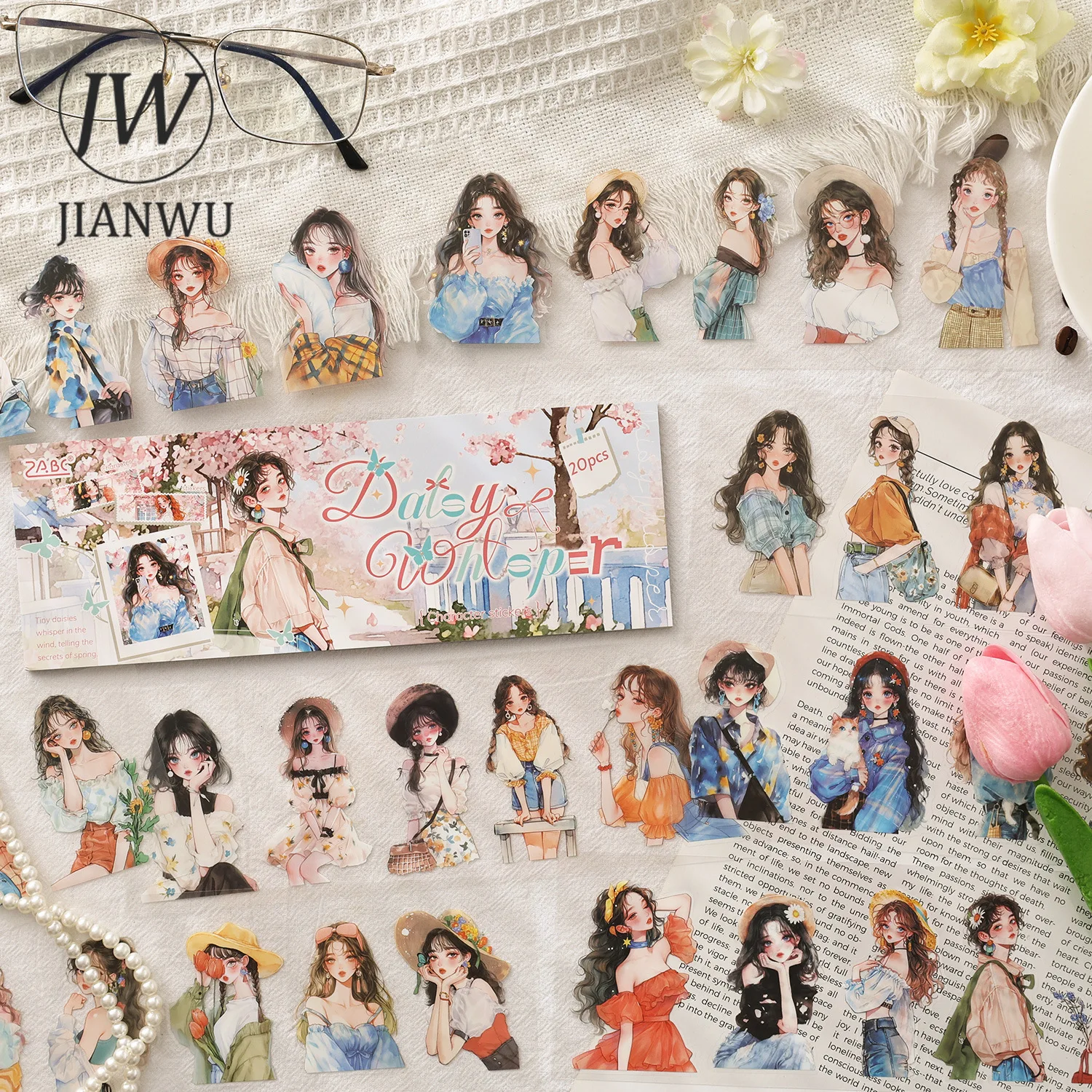 

JIANWU Sweet Oxygen Diary Series Vintage Character Landscape Material Collage PET Sticker Book Creative DIY Journal Stationery