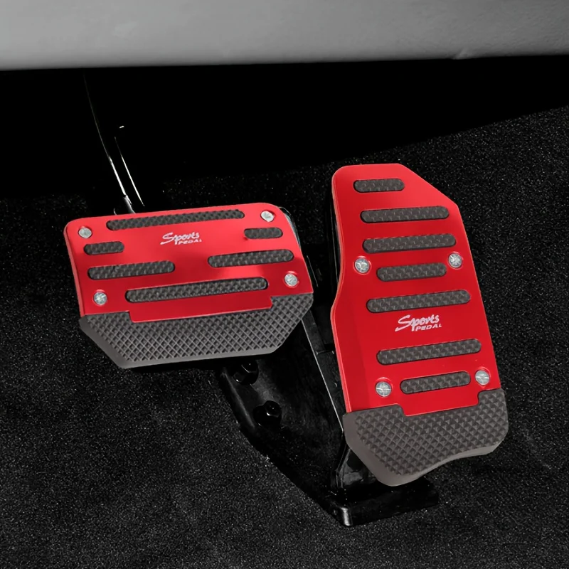 2pcs/set Anti-slip car alloy pedals, red alloy brake, accelerator, and clutch pedal covers - suitable for cars, SUVs, ATVs - aut