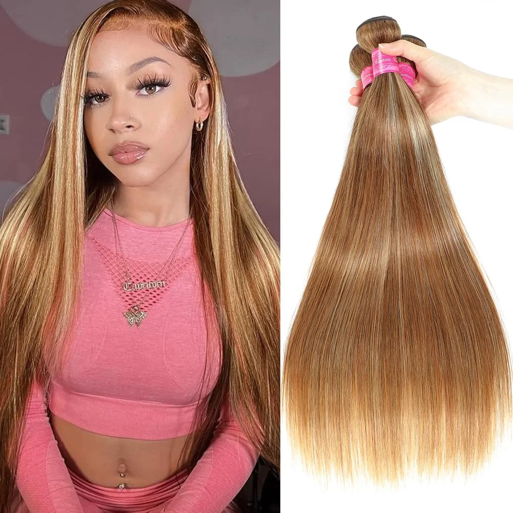 Human Hair Bundles Brazilian Hair Chocolate Brown Highlight P4/27 Straight Bundles Human Hair Unprocessed Hair For Black Women
