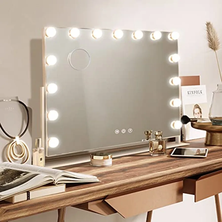 

Hollywood Mirror Large Lighted Makeup Mirror with 15 LED Bulbs Hollywood Vanity Mirror with Lights 360 Degree Rotation for Bedr