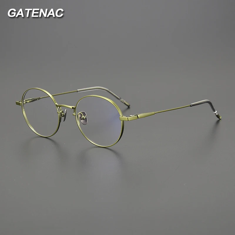 

Gatenac Vintage Pure Titanium Eyeglasses Frame Men Round Glasses Frame Women Ultra Light Korea Luxury Brand Designer Eyewear