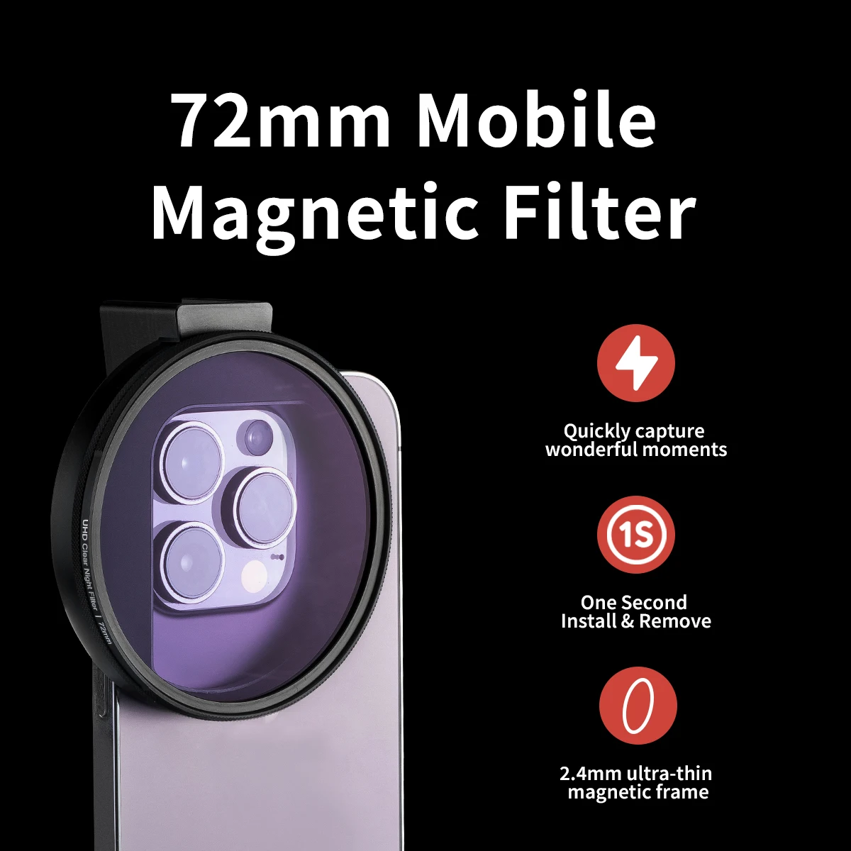 Mecoright Magnetic Smartphone Filter 72mm Ring Cold Shoe phone holder CPL ND GND per Samsung Huawei Apple Vivo cellulare Lens